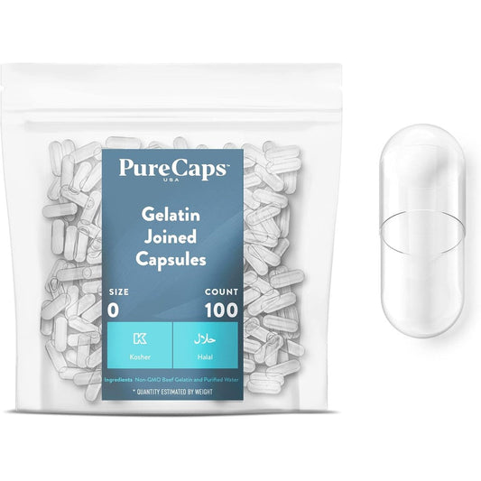 PureCaps USA empty gelatin capsules size 0 front view