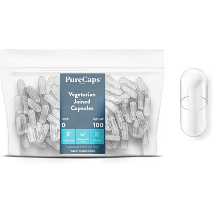 PureCaps USA Size 0 empty vegetarian capsules front view