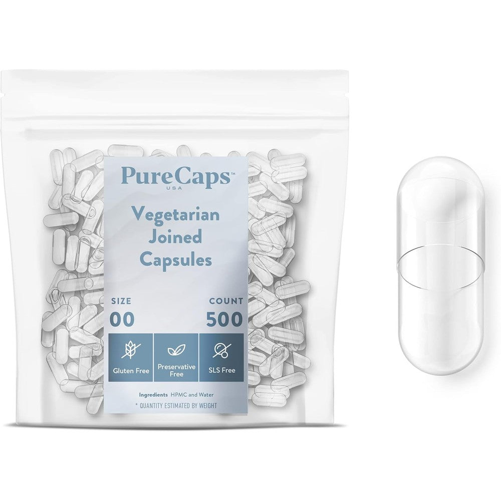 PureCaps USA empty size 00 vegetarian capsules front view packaging