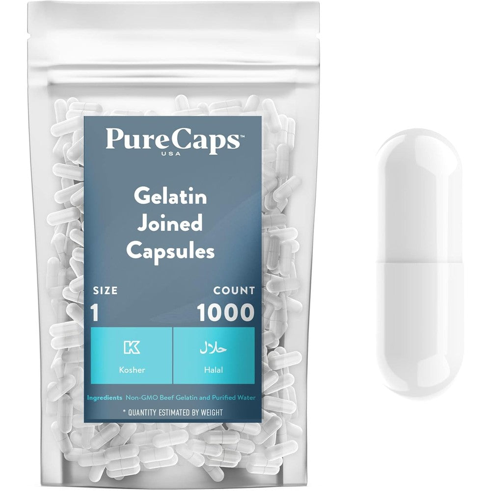 PureCaps USA size 1 empty gelatin capsules 1000 count packaging