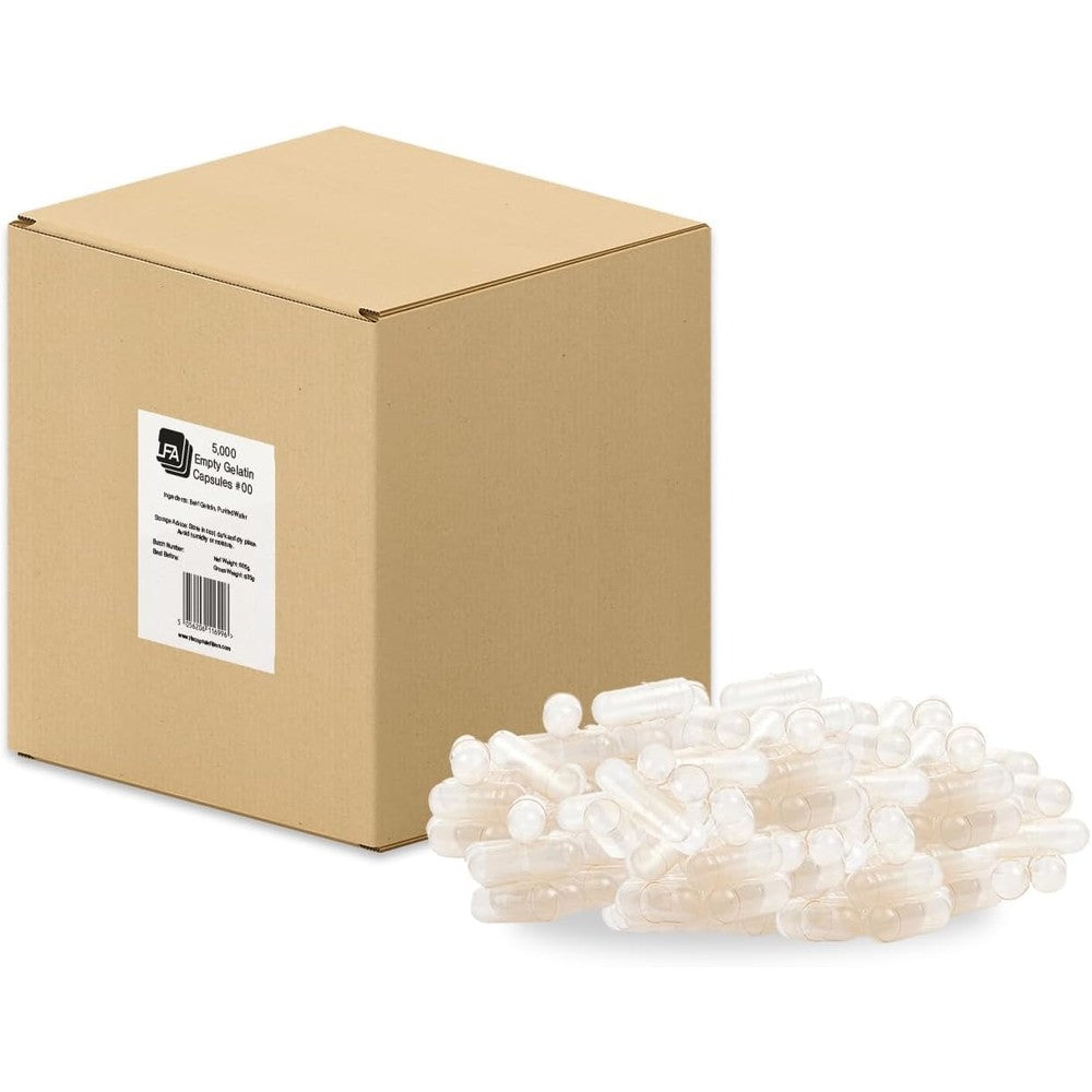 LFA Tablet Presses Size 00 Empty Gelatin Capsules 5000 count box front view