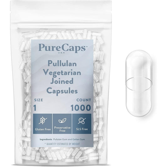 PureCaps USA Size 1 empty vegan capsules front view
