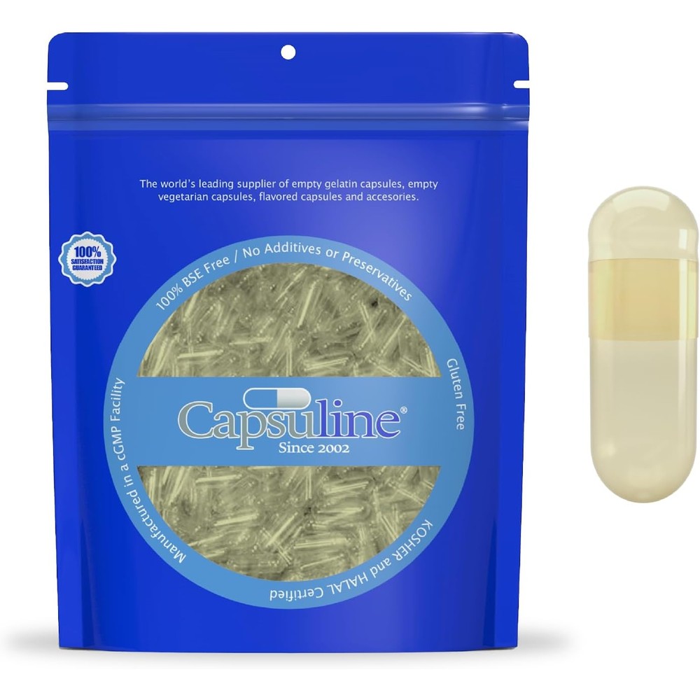 Capsuline Safflower Size 00 Empty Vegan Capsules yellow packaging front view