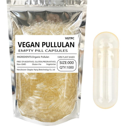 PureCaps USA size 000 pullulan empty capsules 1000 count packaging