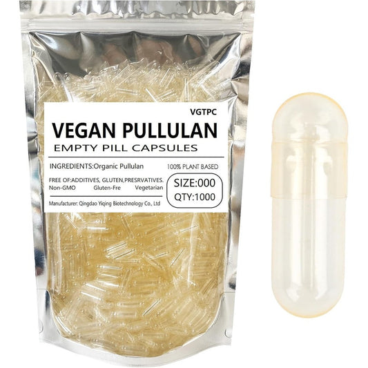 PureCaps USA size 000 pullulan empty capsules 1000 count packaging
