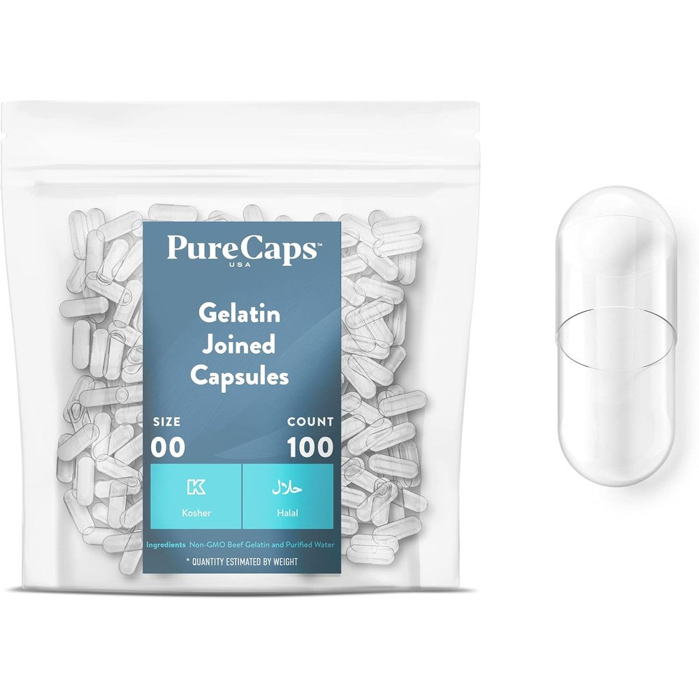 PureCaps USA empty gelatin capsules size 00 clear front view