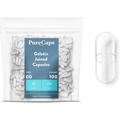 PureCaps USA empty gelatin capsules size 00 clear front view