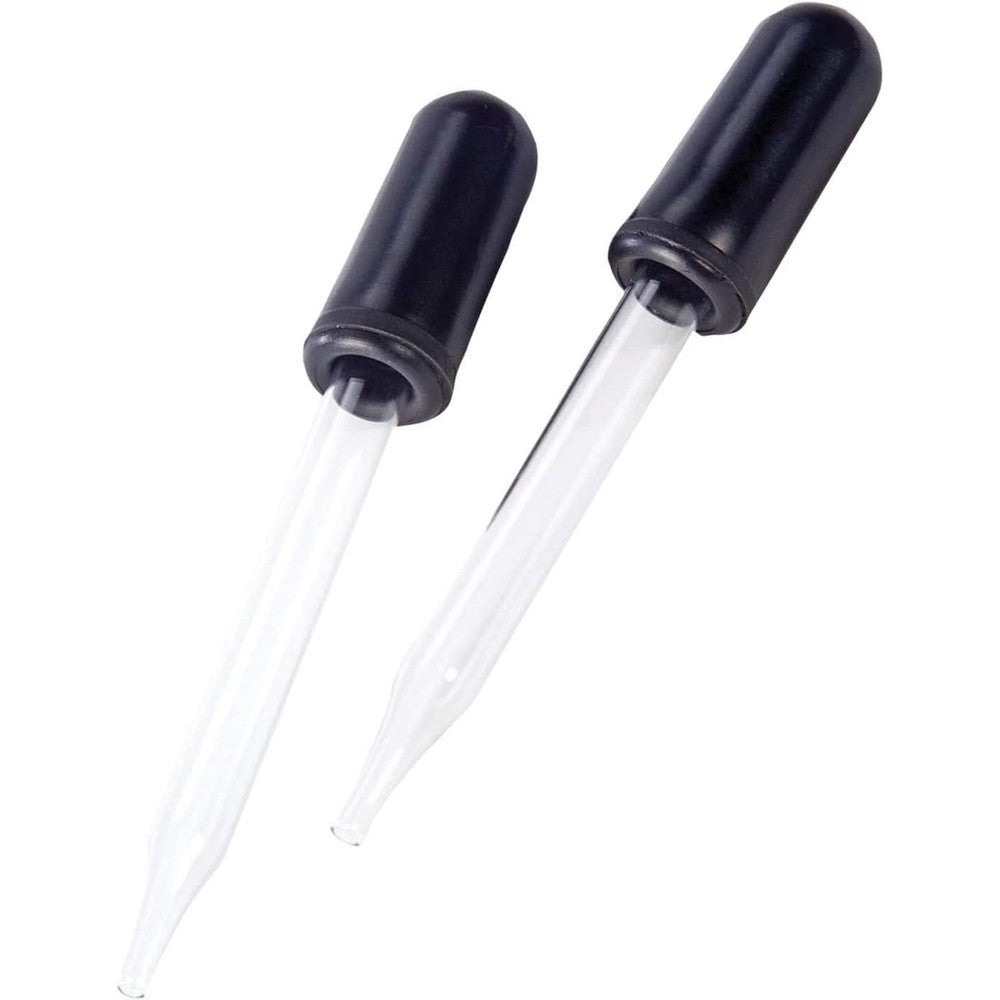 Apex Eye and Ear Dropper front view showing two glass pipettes with black rubber bulbs.