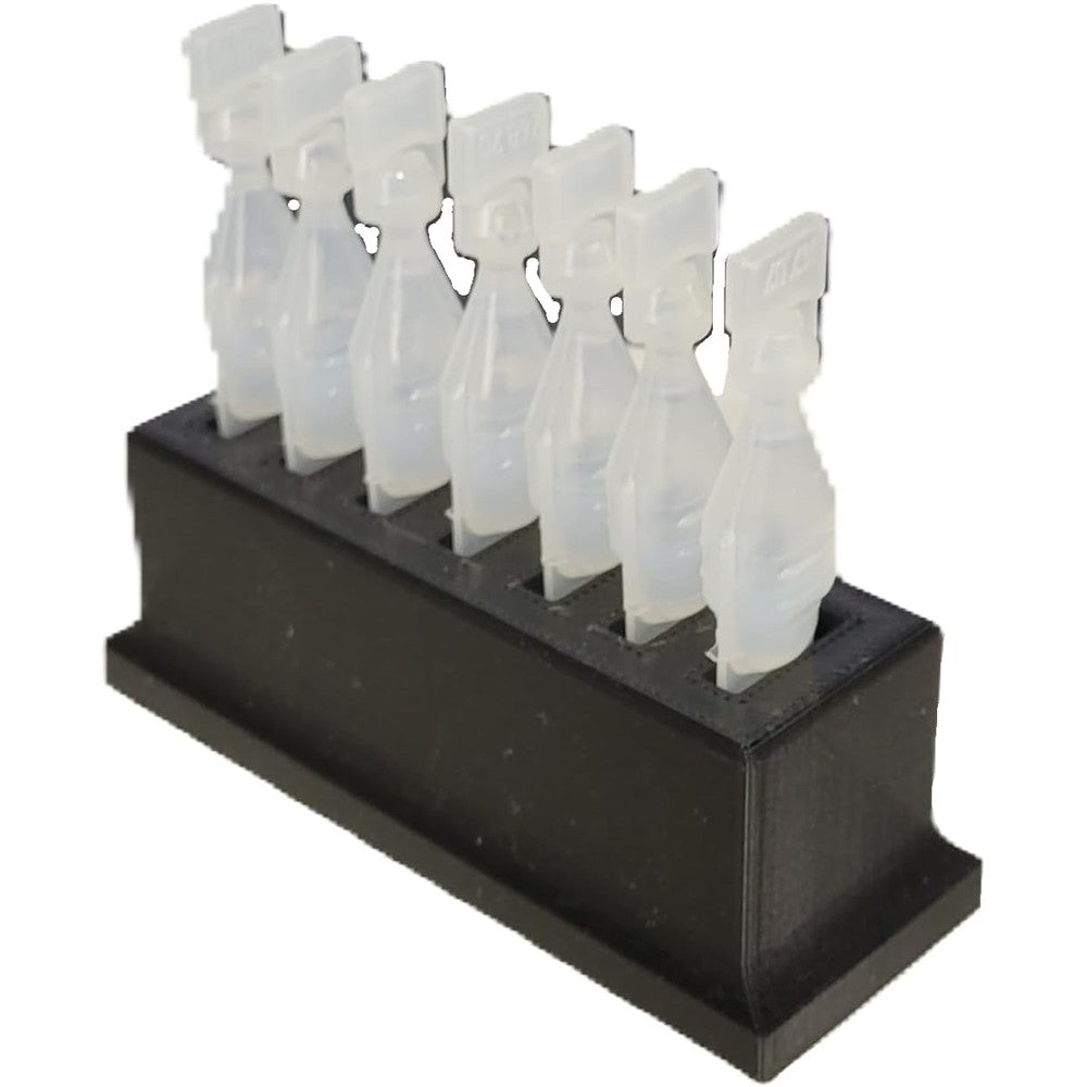 Znet3D Eye Drop Vials Holder in authentic black front view showcasing seven slots for medical organization.