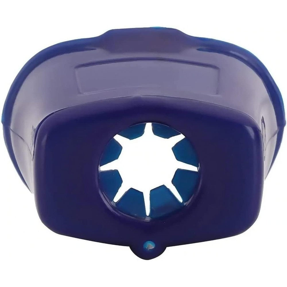 Jimfoty eye drop guide front view showing blue plastic ergonomic dispenser aid