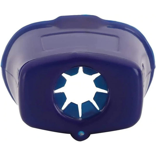 Jimfoty eye drop guide front view showing blue plastic ergonomic dispenser aid
