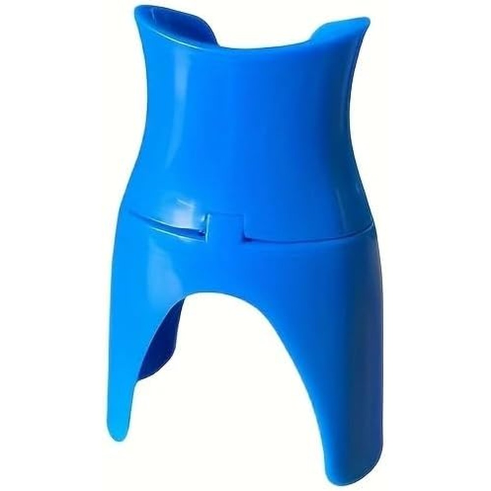 FUPUAII eye drop bottle guide aid dispenser front view showing the blue plastic frame and eye cup design.