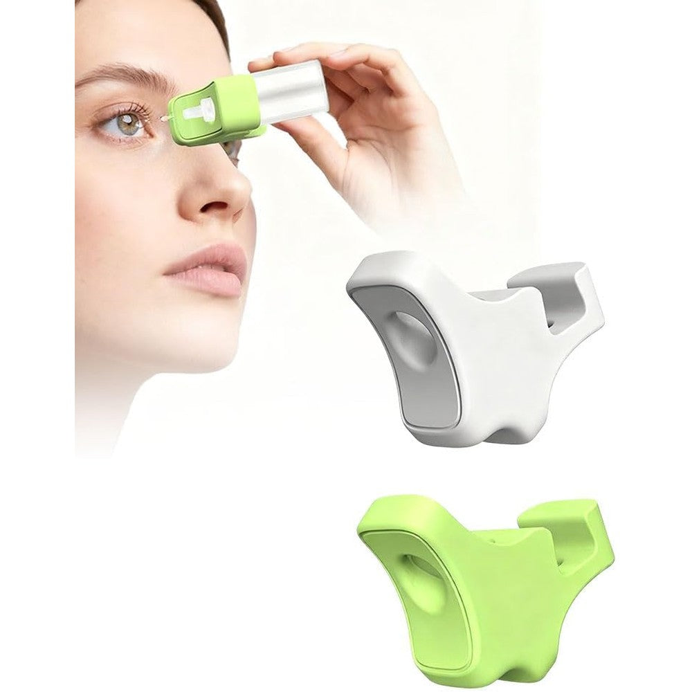 Vantico Universal Eye Drop Guide front view showing green and white silicone bottle holder