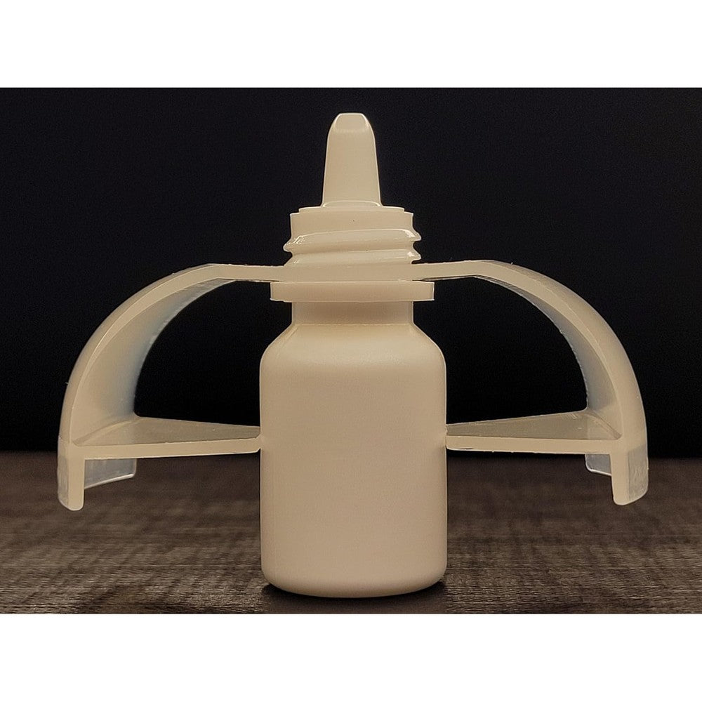 EZ Squeeze Eye Drop Guide front view showing white medical plastic framework and dual side wings