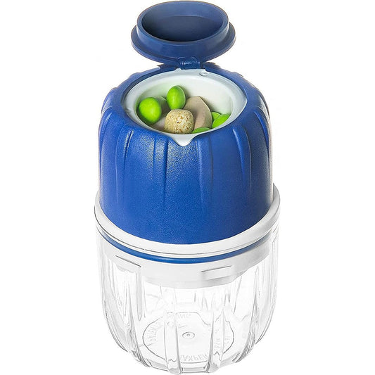 MAXGRIND pill crusher and grinder blue front view for fine powder medication prep