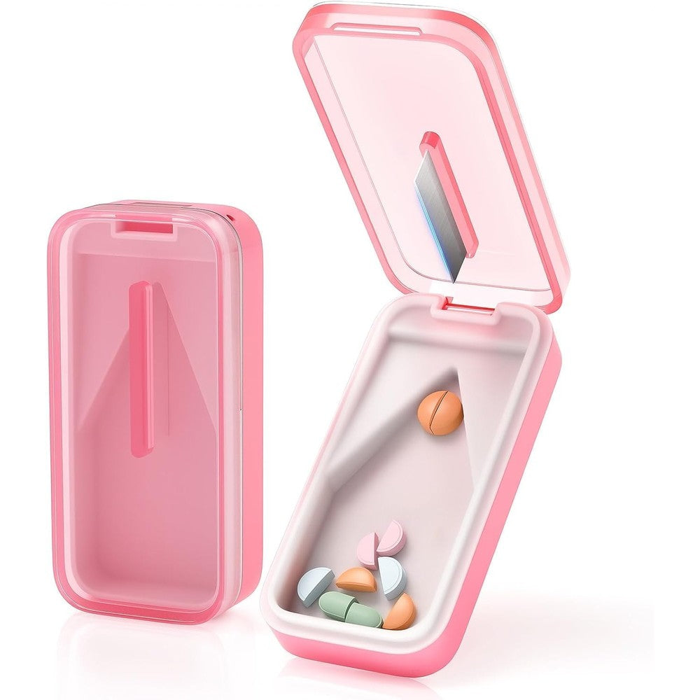 DEPAD pill cutter splitter pink front view showing compact design