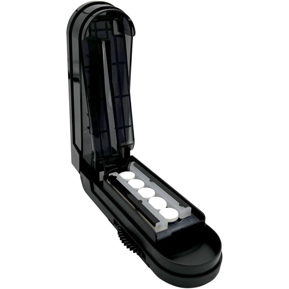 EZY DOSE multi pill cutter and splitter front view showing the compact blue housing and durable design