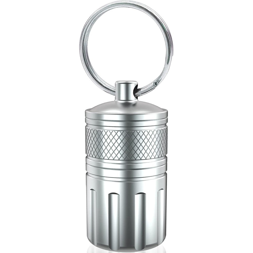 MEECN pill crusher and storage case front view silver stainless steel medicine grinder