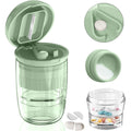 GloDeals 4-in-1 pill cutter splitter dispenser green front view showing compact medication management tool.