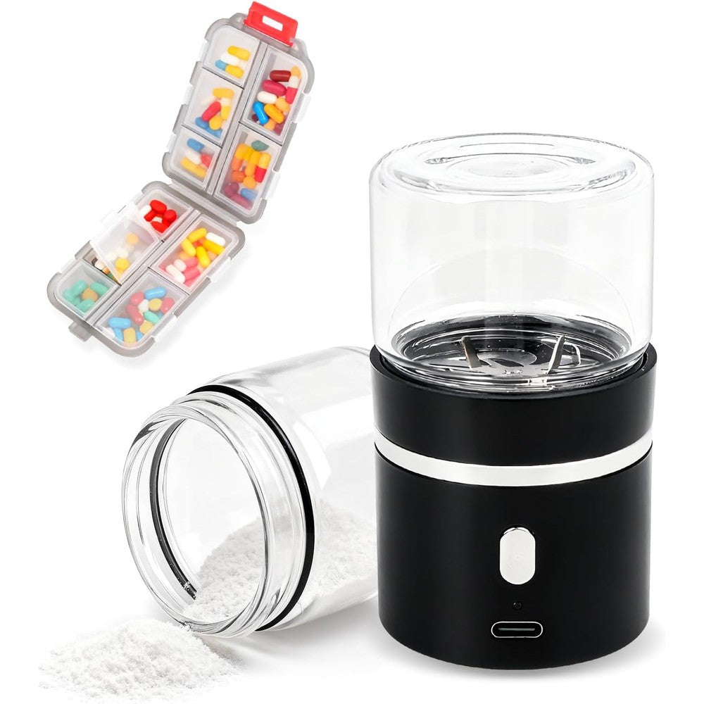 Spacenight VnSod electric pill crusher front view displaying sleek portable design