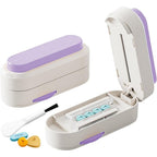 Niuthreee multiple pill cutter front view showing purple ergonomic design