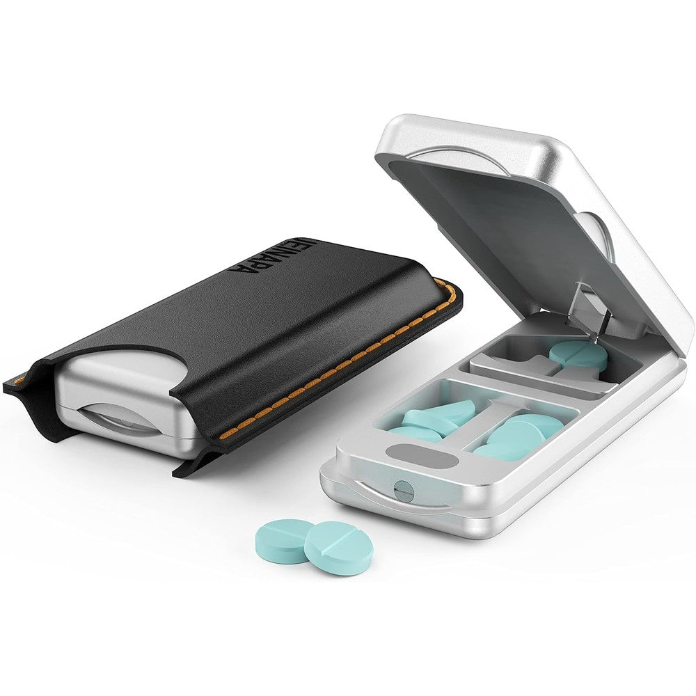 JEINAPA aluminum pill splitter cutter front view in silver finish