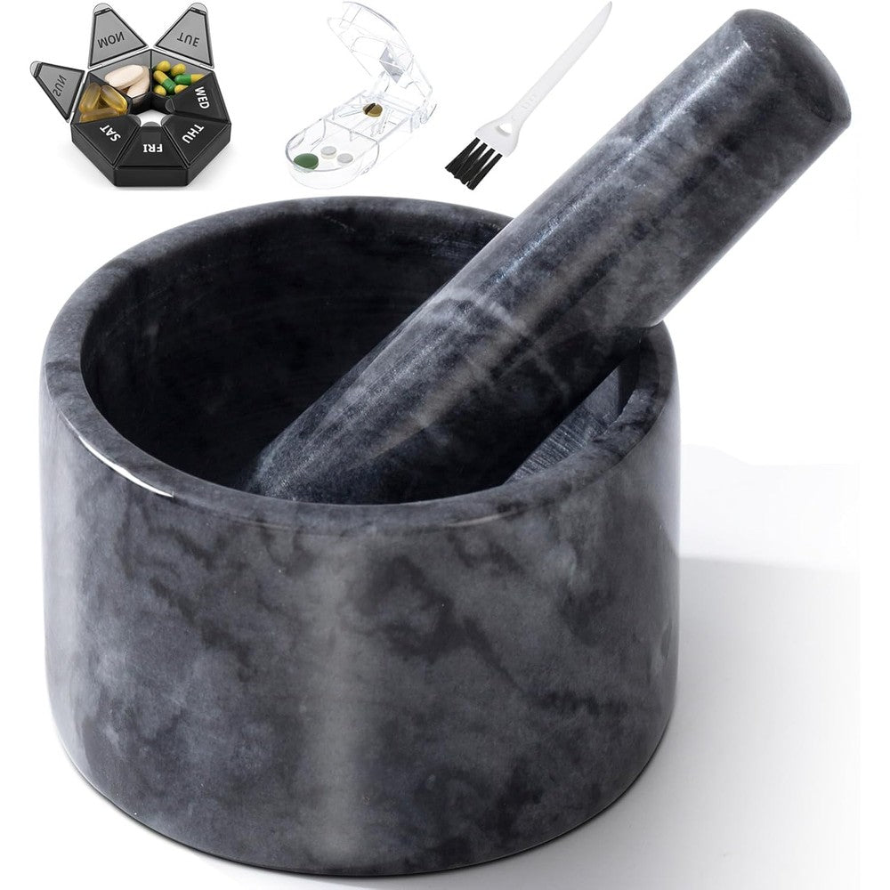 Fasolahome mini marble pill crusher mortar and pestle front view for arthritic hands medication grinding