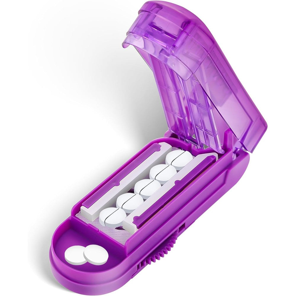 DUBSTAR multiple pill cutter and splitter purple front view with adjustable centering bars