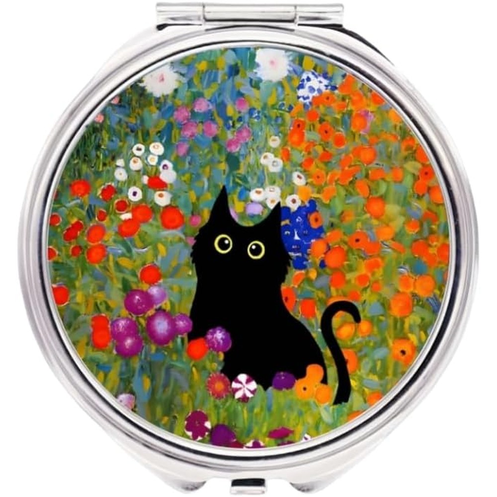 KWSAAHU mini pill case showing the artistic black cat in the flowers design front view