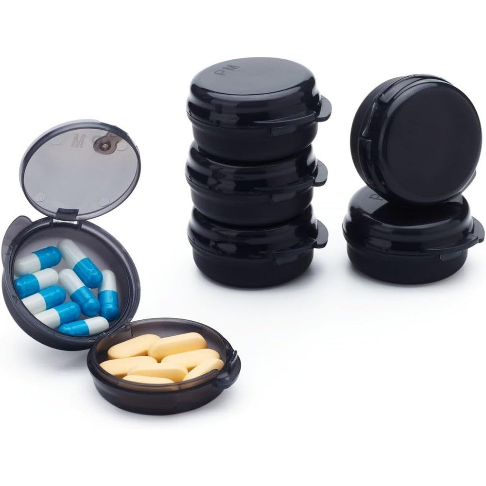 EIVENNKO small pill case front view showing compact black double-layer travel organizer