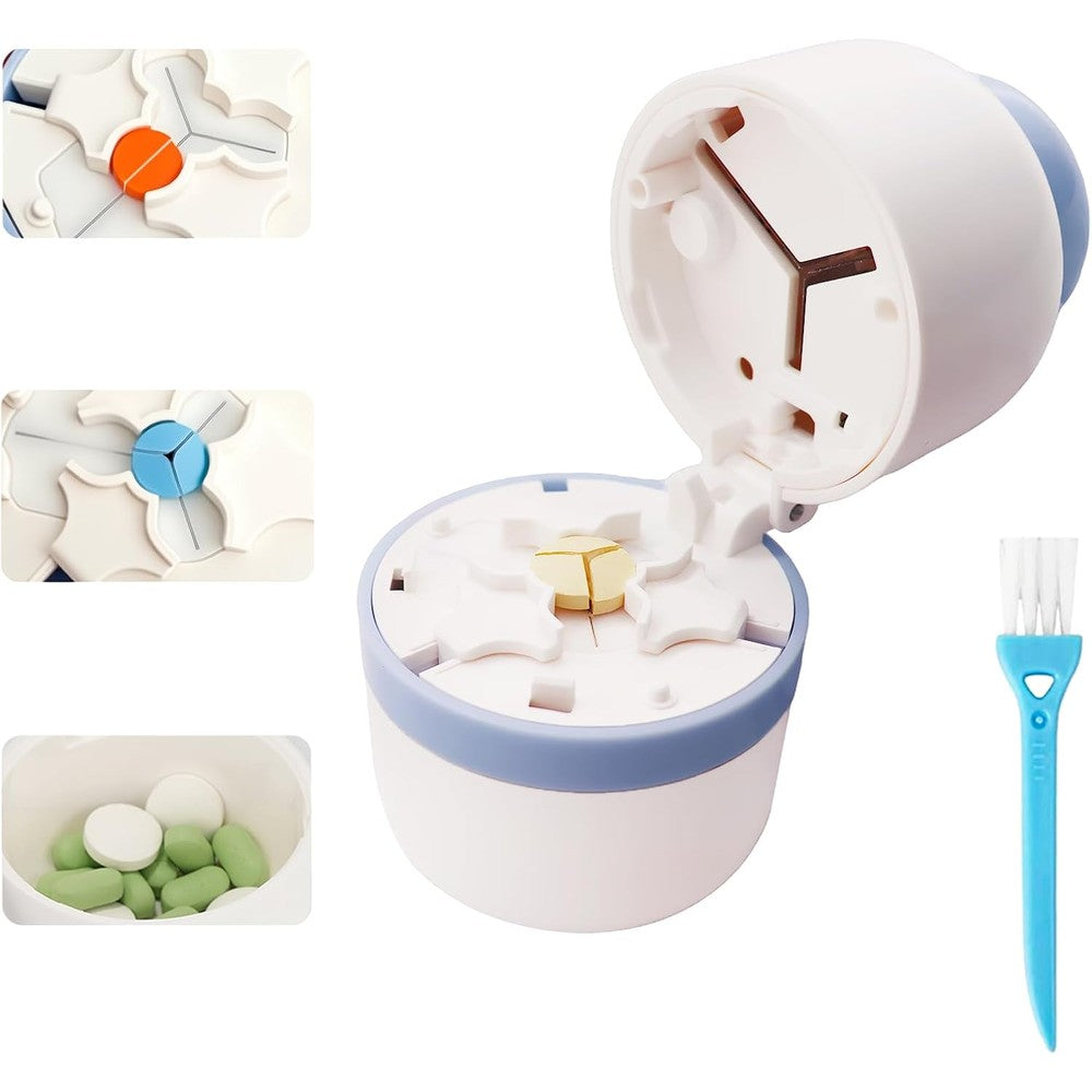 GAONLY pill cutter front view showing the blue and white adjustable V-shaped tablet holder