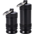 SOBAHIDO portable keychain pill holder front view in black metal finish.