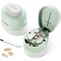 ZHIYES adjustable pill cutter splitter front view showing olive green compact design