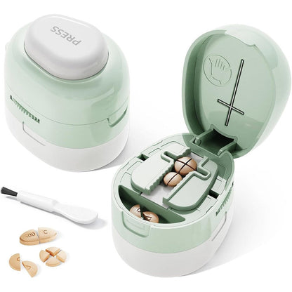 ZHIYES adjustable pill cutter splitter front view showing olive green compact design