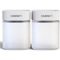 Cabinet reusable glass medicine bottles front view with white childproof rx caps