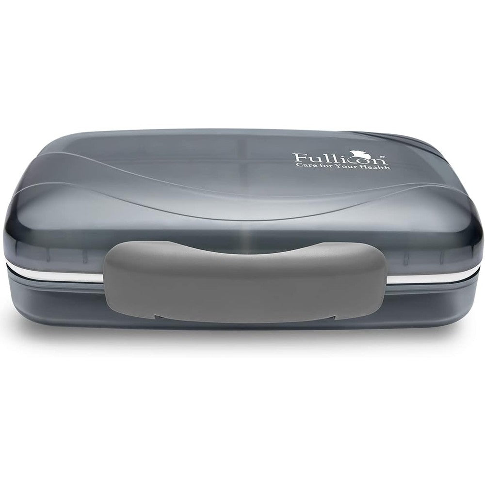 Fullicon travel pill organizer front view showing large airtight grey medicine case