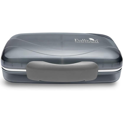 Fullicon travel pill organizer front view showing large airtight grey medicine case