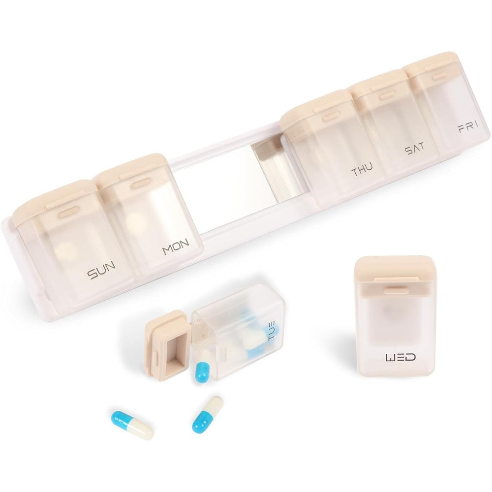 Wxyjxqy weekly pill organizer front view brown magnetic medicine case