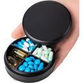 Sobahido metal pill case four compartments front view showing black aluminum design