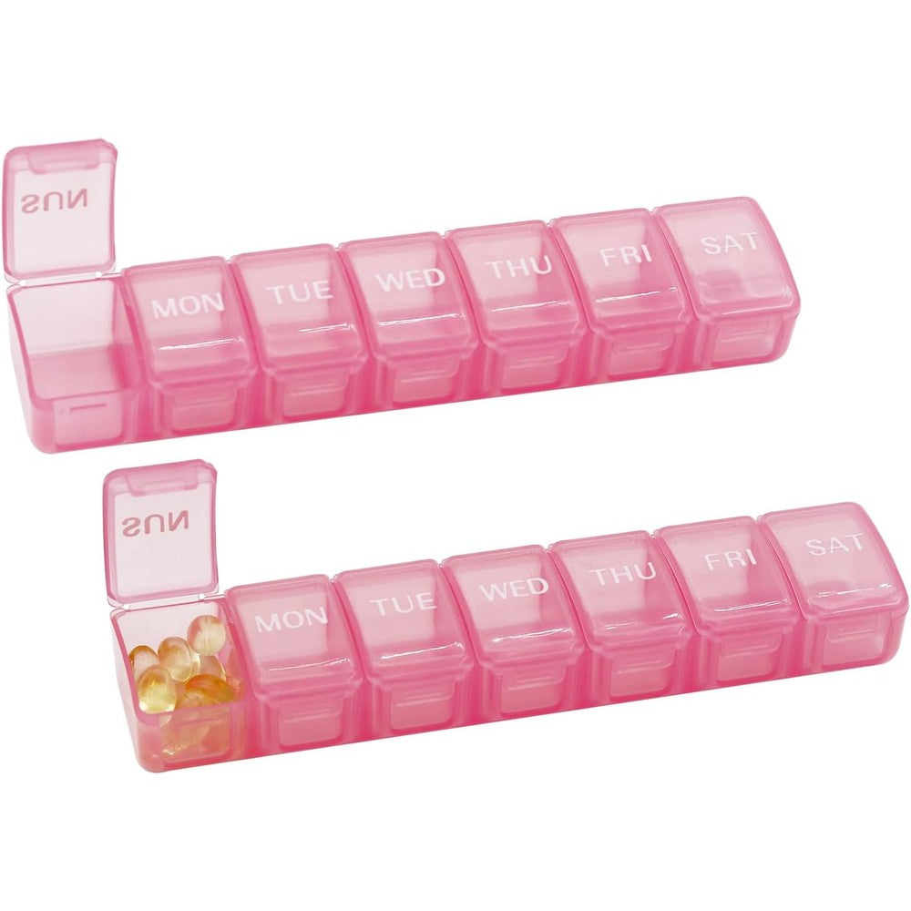 GIIYAA 2 pieces large weekly pill organizer front view showing pink 7 day compartments