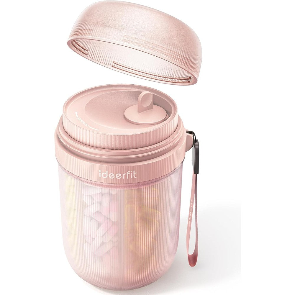 Ideerfit Large Pill Organizer front view in elegant rose gold showing its sleek cylindrical shape