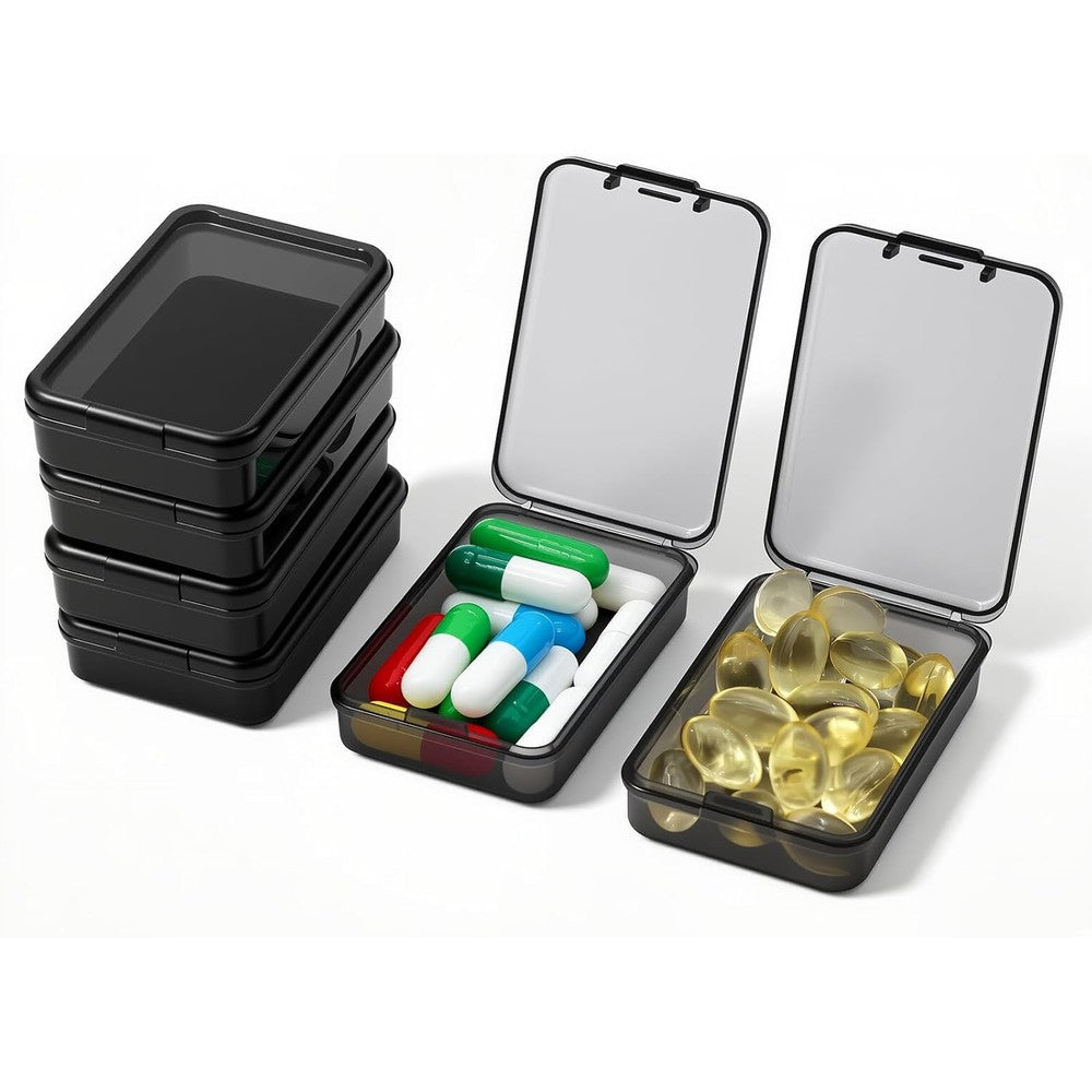 EIVENNKO small pill box 6 piece set in black showing the front view.