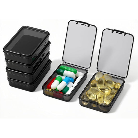 EIVENNKO small pill box 6 piece set in black showing the front view.