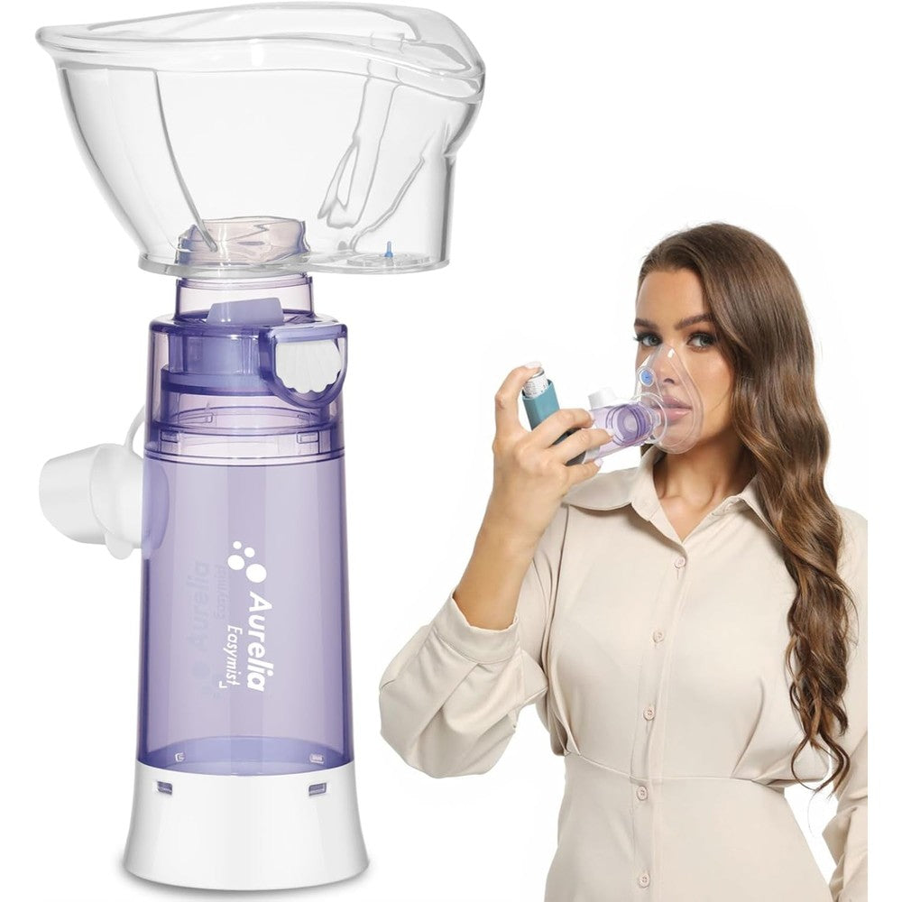 Aiyaya inhaler spacer for adults front view showing the anti static chamber and attached silicone mask