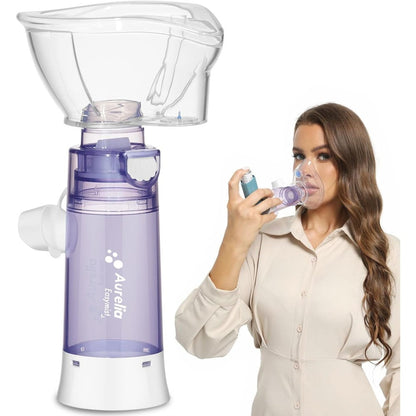 Aiyaya inhaler spacer for adults front view showing the anti static chamber and attached silicone mask