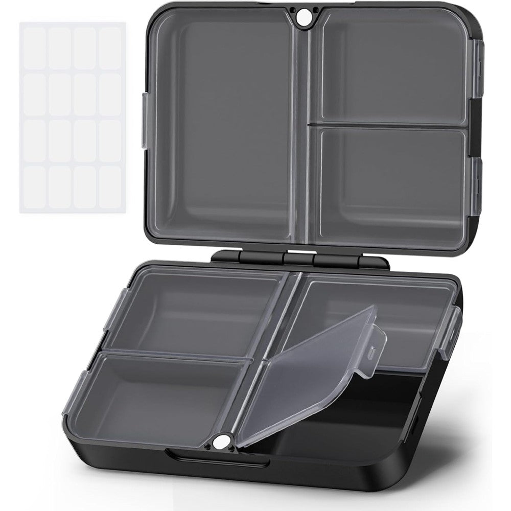 AUVON daily pill organizer front view showing sleek black exterior
