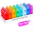 Daviky monthly pill organizer front view showcasing thirty one numbered containers.