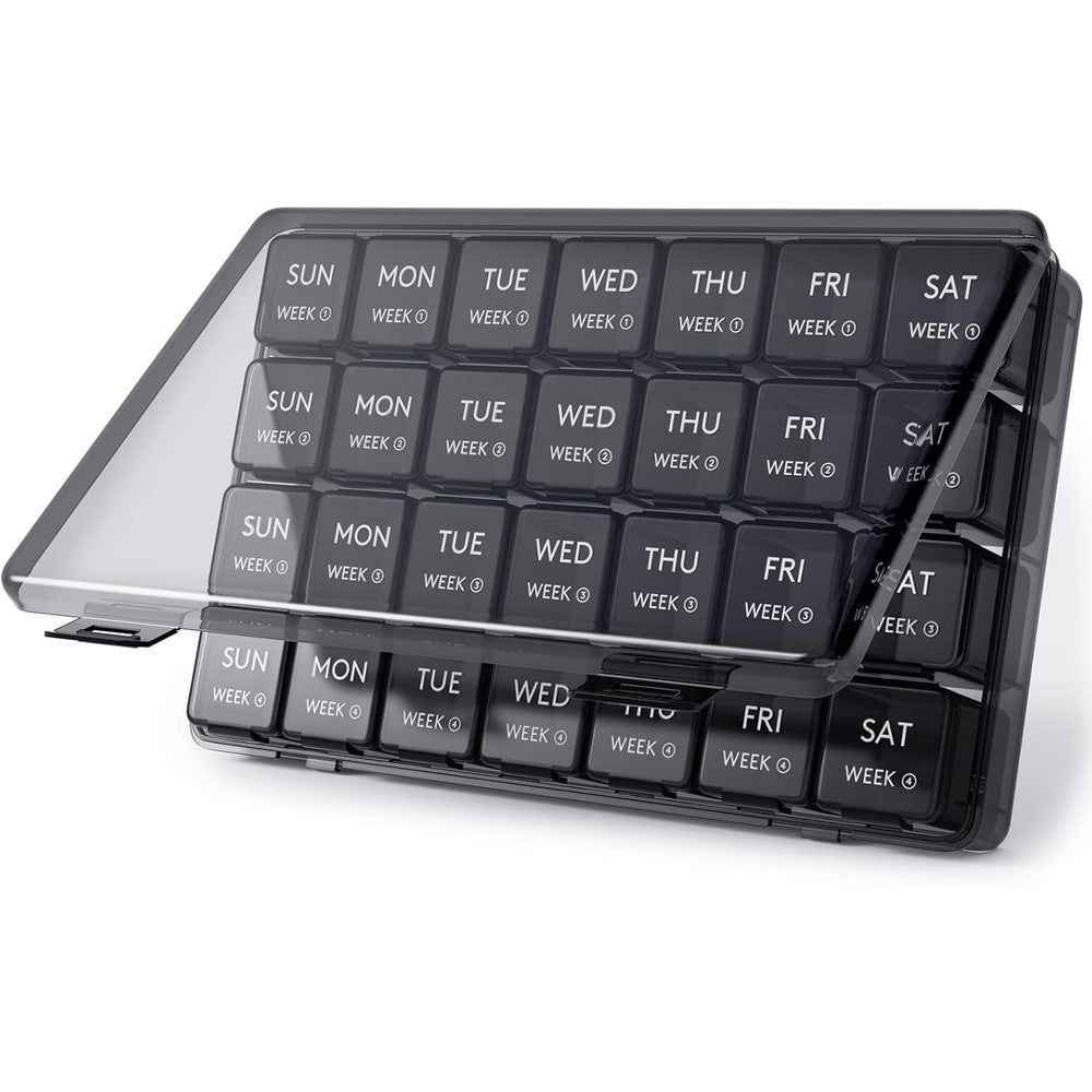 Lifewit monthly pill organizer 28 day black front view showcase