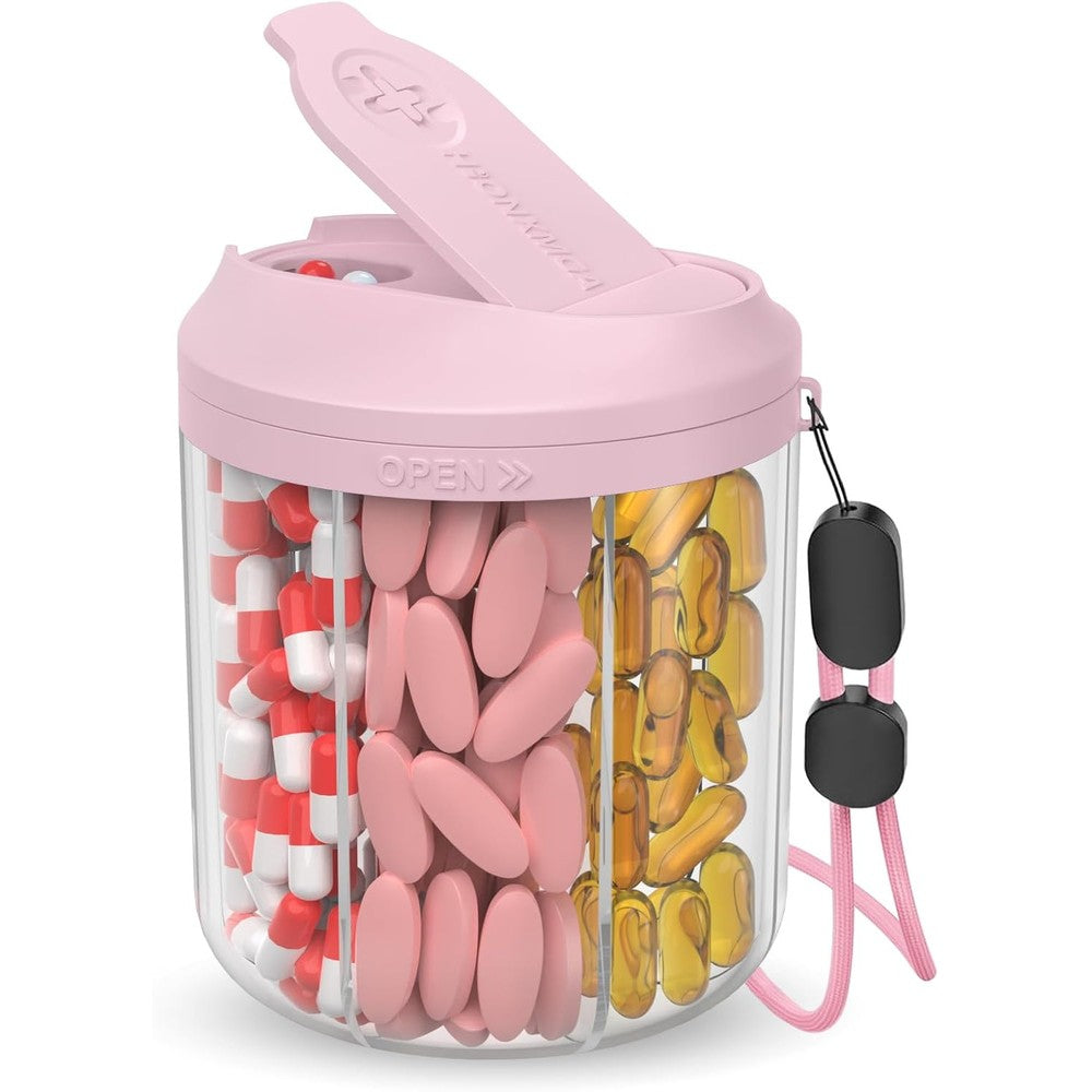 Hionxmga pill dispenser with 7 large compartments front view travel supplement organizer pink