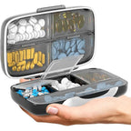 BEXEEN Travel Pill Organizer front view showing the sleek black exterior and robust secure locking latch.